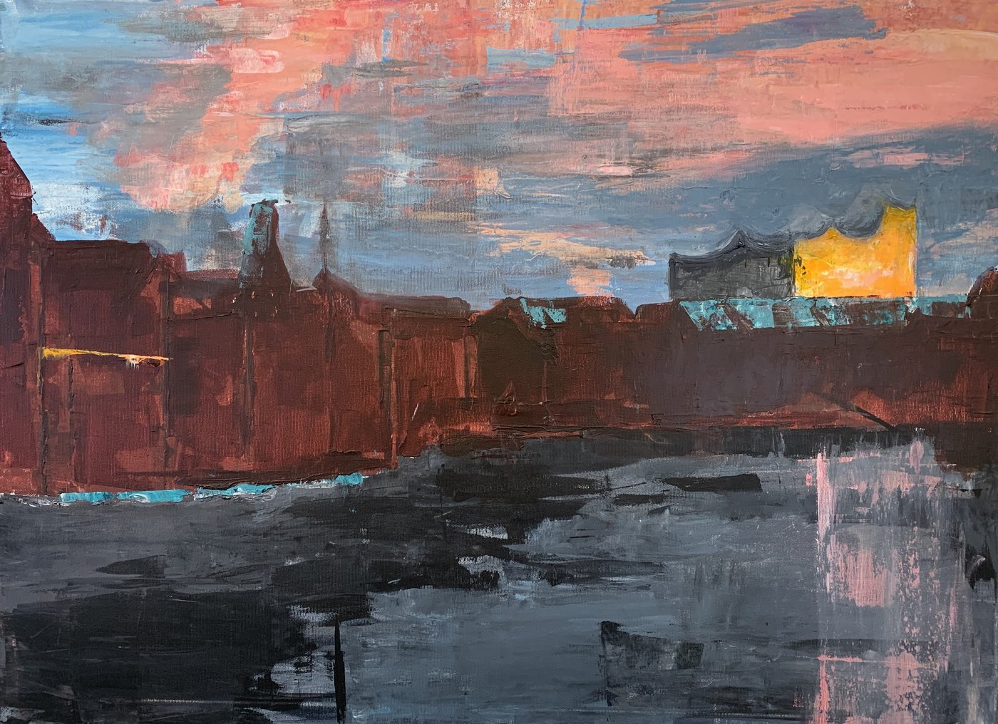 Acrylgemälde „Elphi Hamburg“ von Beate Schaefer – Elbphilharmonie Hamburg im Abendlicht