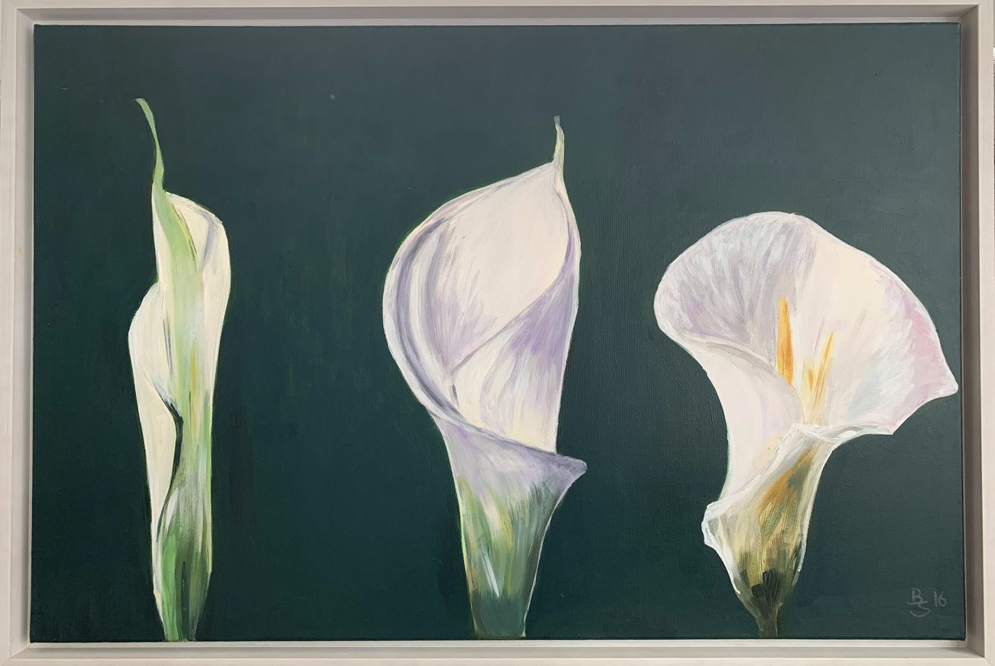 Acrylgemälde „From the Start“ von Beate Schaefer – Prozess einer aufgehenden Blüte