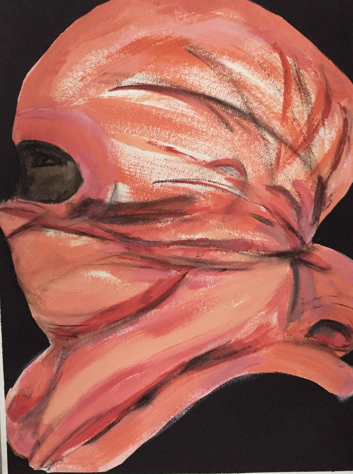 Acrylgemälde „Im Sandsturm“ von Beate Schaefer – Verhüllte Figur im Profil