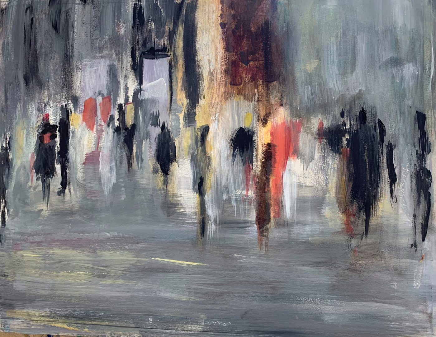 Acrylgemälde „Main Station“ von Beate Schaefer – Abstrakte Darstellung einer urbanen Szene am Hauptbahnhof