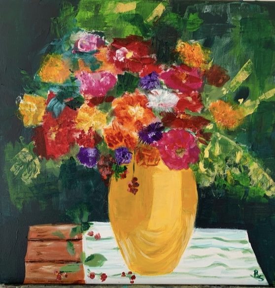 Acrylgemälde „Summer“ von Beate Schaefer – Blumenstrauß in warmen leuchtenden Farben