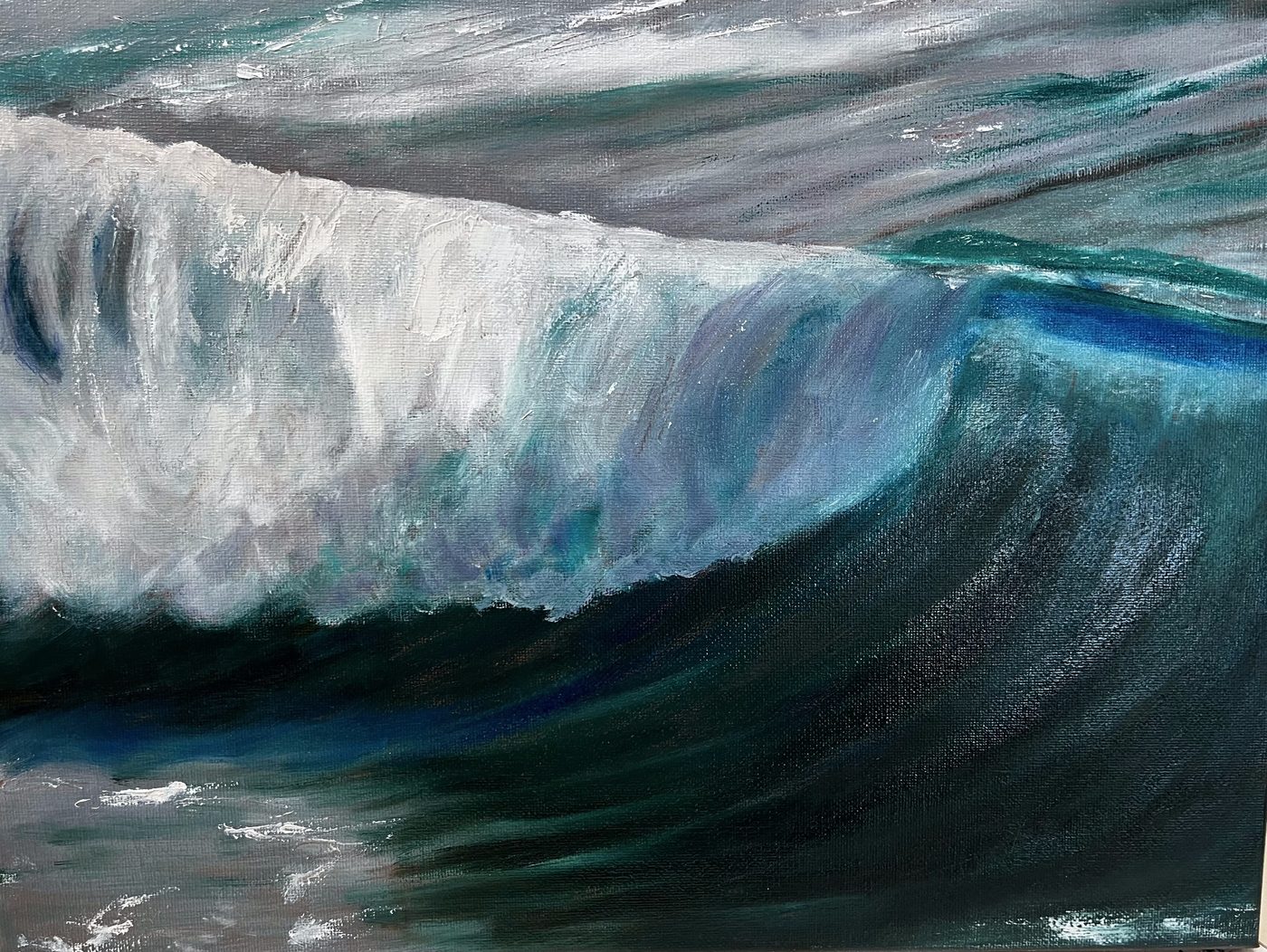 Acrylgemälde „Cool Wave“ von Beate Schaefer – Abstrakte Meereswelle in kühlen Blau-Tönen